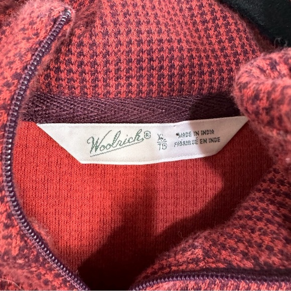 Woolrich Houndstooth Red Quarter Zip Pullover 100% Cotton Base Layer Winter - Picture 4 of 4
